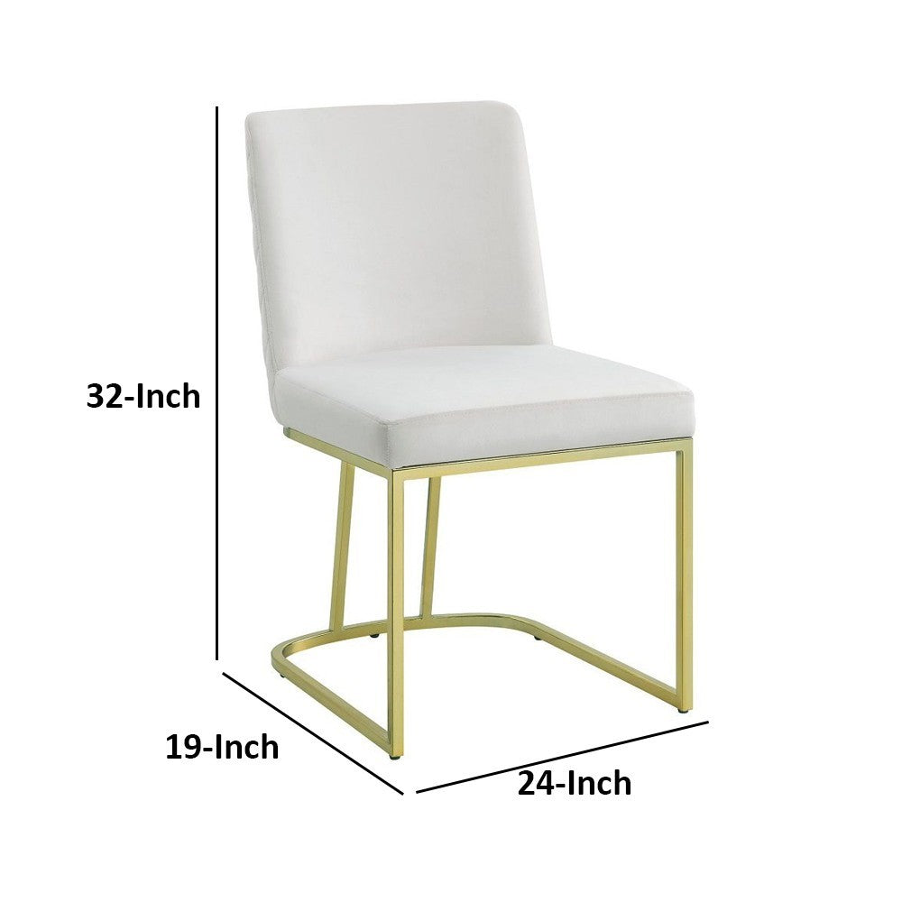 Benjara 24 Inch Side Dining Chair Set of 2, Soft Off White Velvet, Gold Metal Base