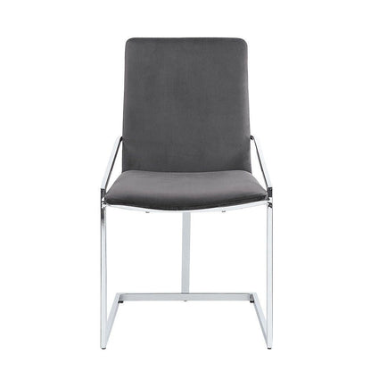 Benjara 23 Inch Side Dining Chair Set of 2, Gray Velvet, Modern Chrome Metal Base