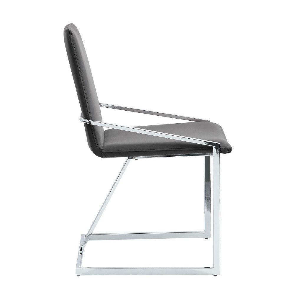 Benjara 23 Inch Side Dining Chair Set of 2, Gray Velvet, Modern Chrome Metal Base