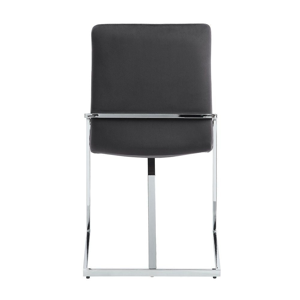 Benjara 23 Inch Side Dining Chair Set of 2, Gray Velvet, Modern Chrome Metal Base