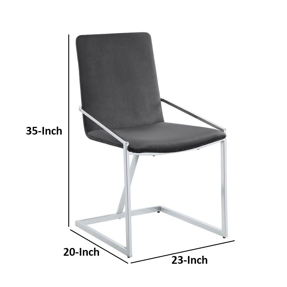 Benjara 23 Inch Side Dining Chair Set of 2, Gray Velvet, Modern Chrome Metal Base