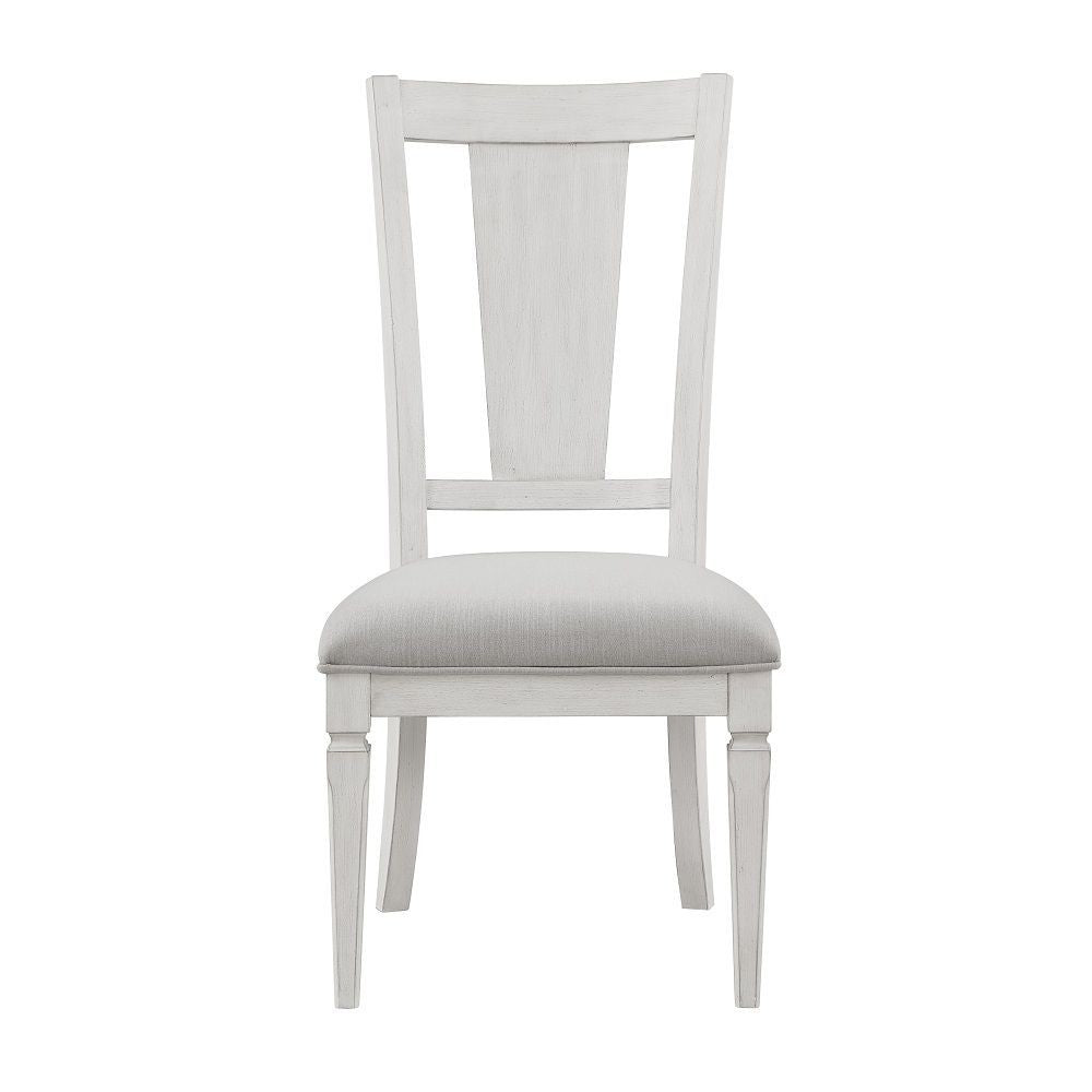 Benjara Kate 24 Inch Side Dining Chair Set of 2, Light Gray Linen, White Wood Frame