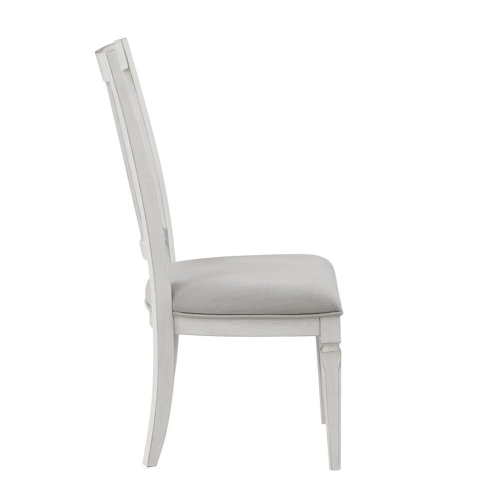 Benjara Kate 24 Inch Side Dining Chair Set of 2, Light Gray Linen, White Wood Frame