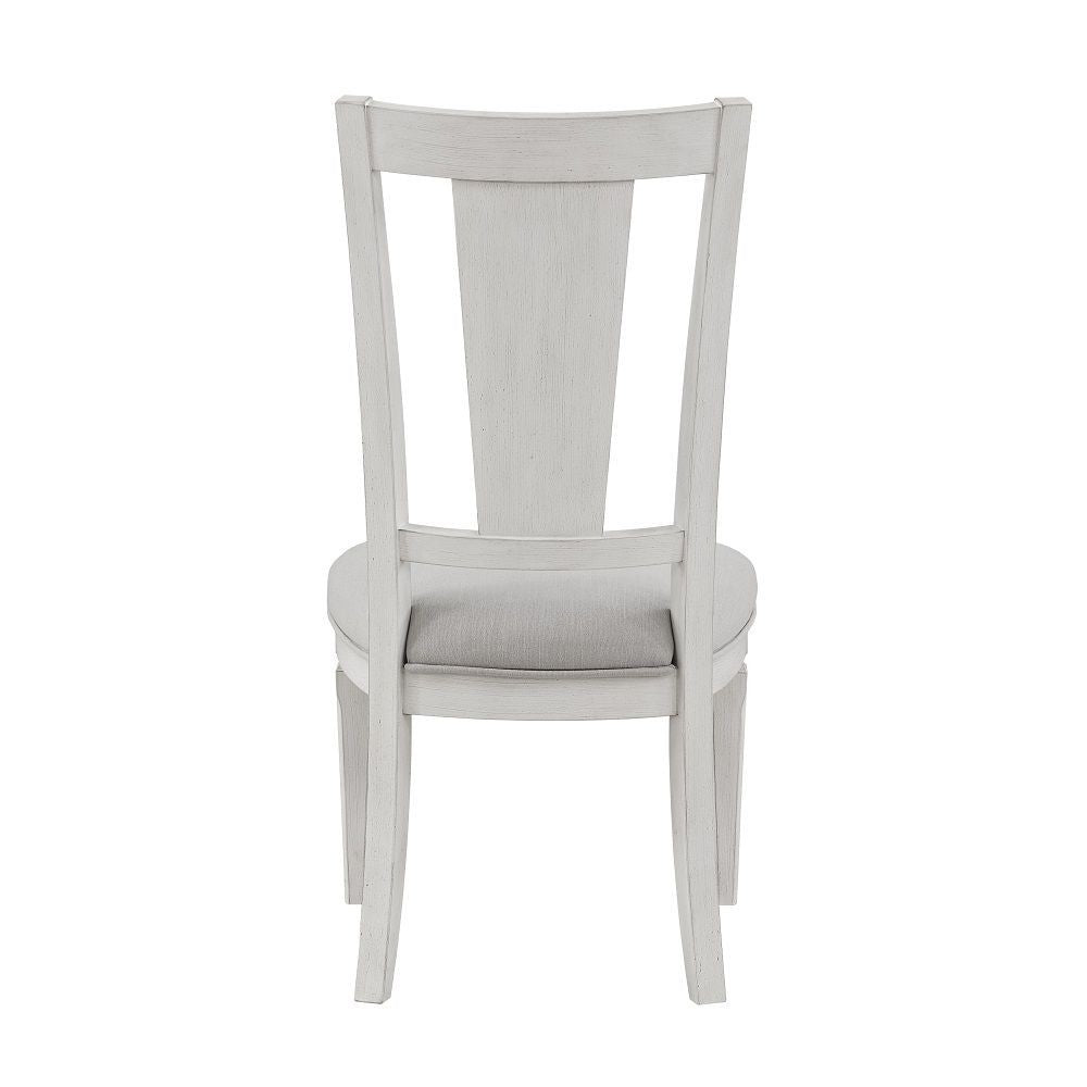 Benjara Kate 24 Inch Side Dining Chair Set of 2, Light Gray Linen, White Wood Frame