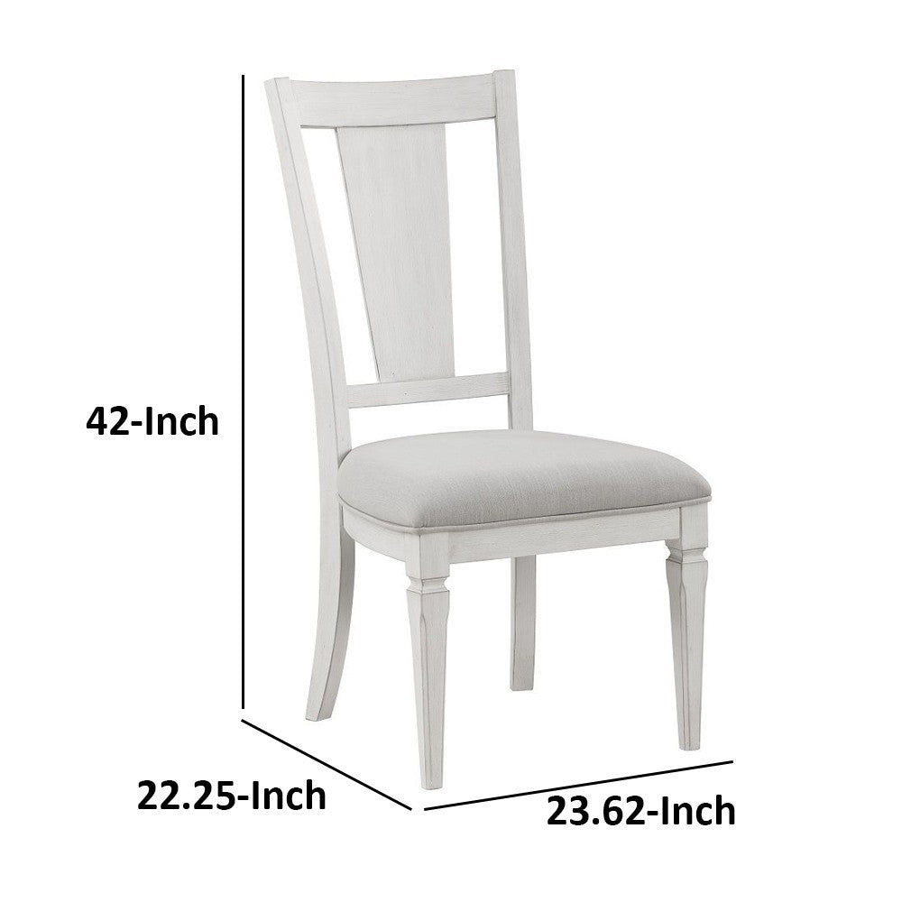 Benjara Kate 24 Inch Side Dining Chair Set of 2, Light Gray Linen, White Wood Frame