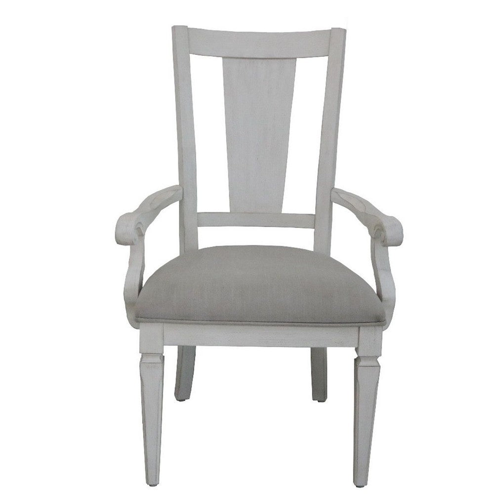 Benjara Kate 24 Inch Dining Armchair Set of 2, Light Gray Linen, White Wood Frame