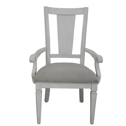 Benjara Kate 24 Inch Dining Armchair Set of 2, Light Gray Linen, White Wood Frame