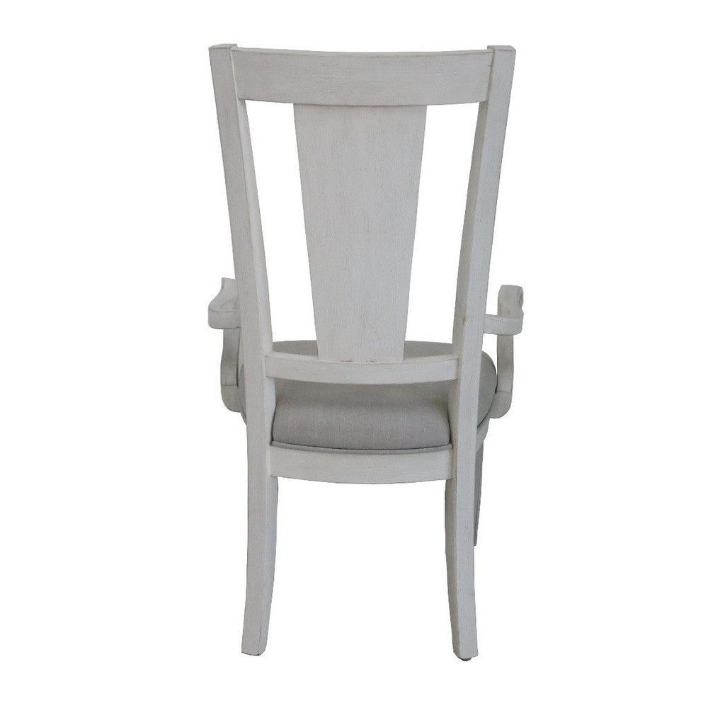 Benjara Kate 24 Inch Dining Armchair Set of 2, Light Gray Linen, White Wood Frame