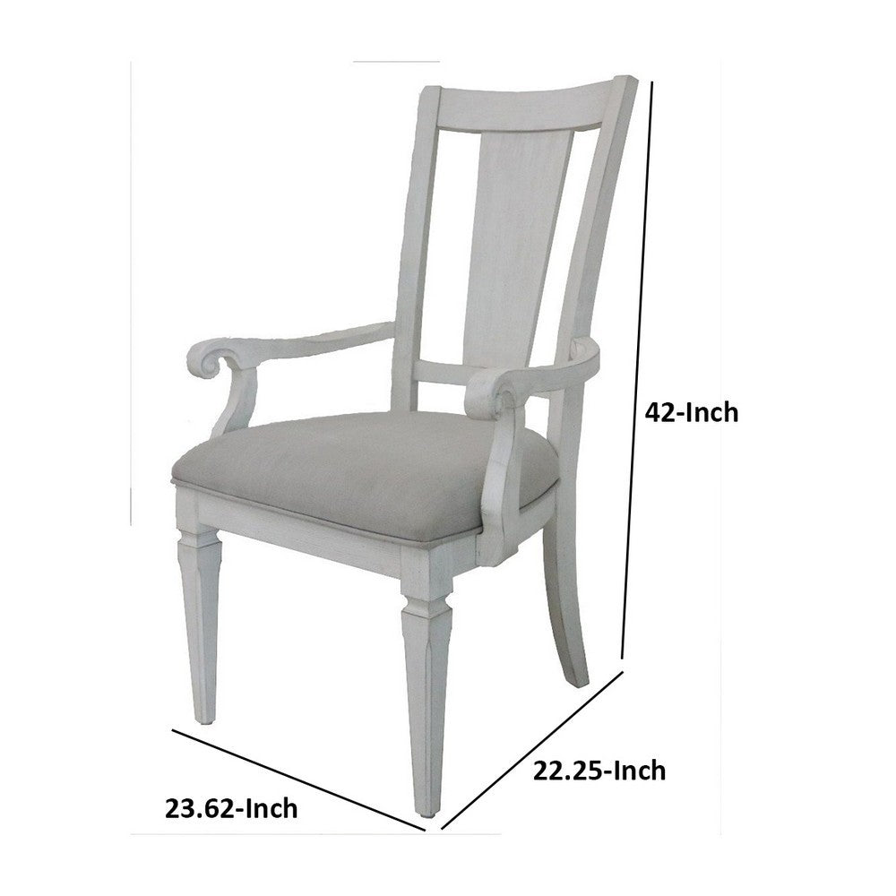 Benjara Kate 24 Inch Dining Armchair Set of 2, Light Gray Linen, White Wood Frame