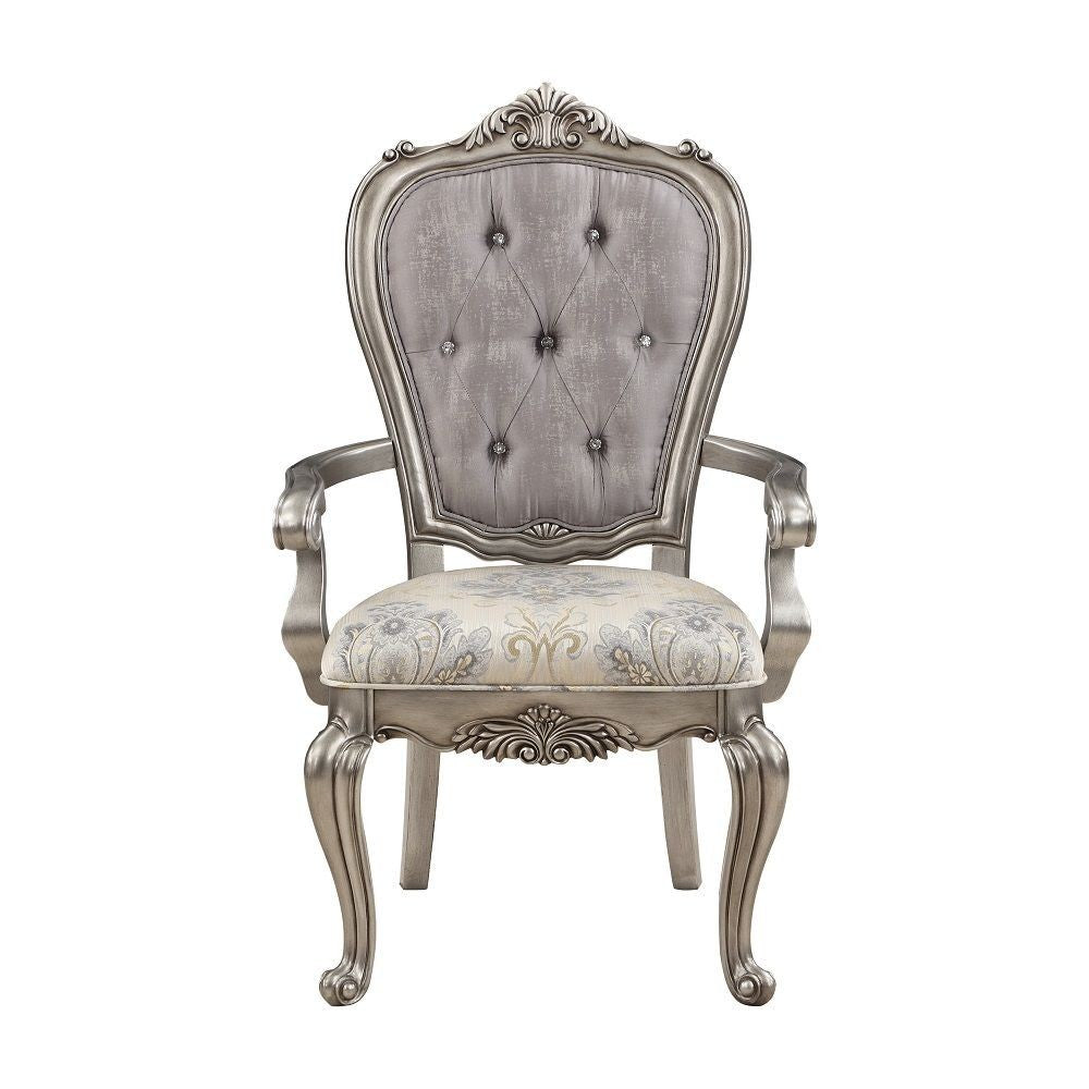 Benjara Aria 27 Inch Side Dining Chair Set of 2, Velvet, Antique Platinum Tone