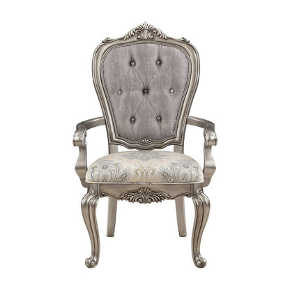 Benjara Aria 27 Inch Side Dining Chair Set of 2, Velvet, Antique Platinum Tone
