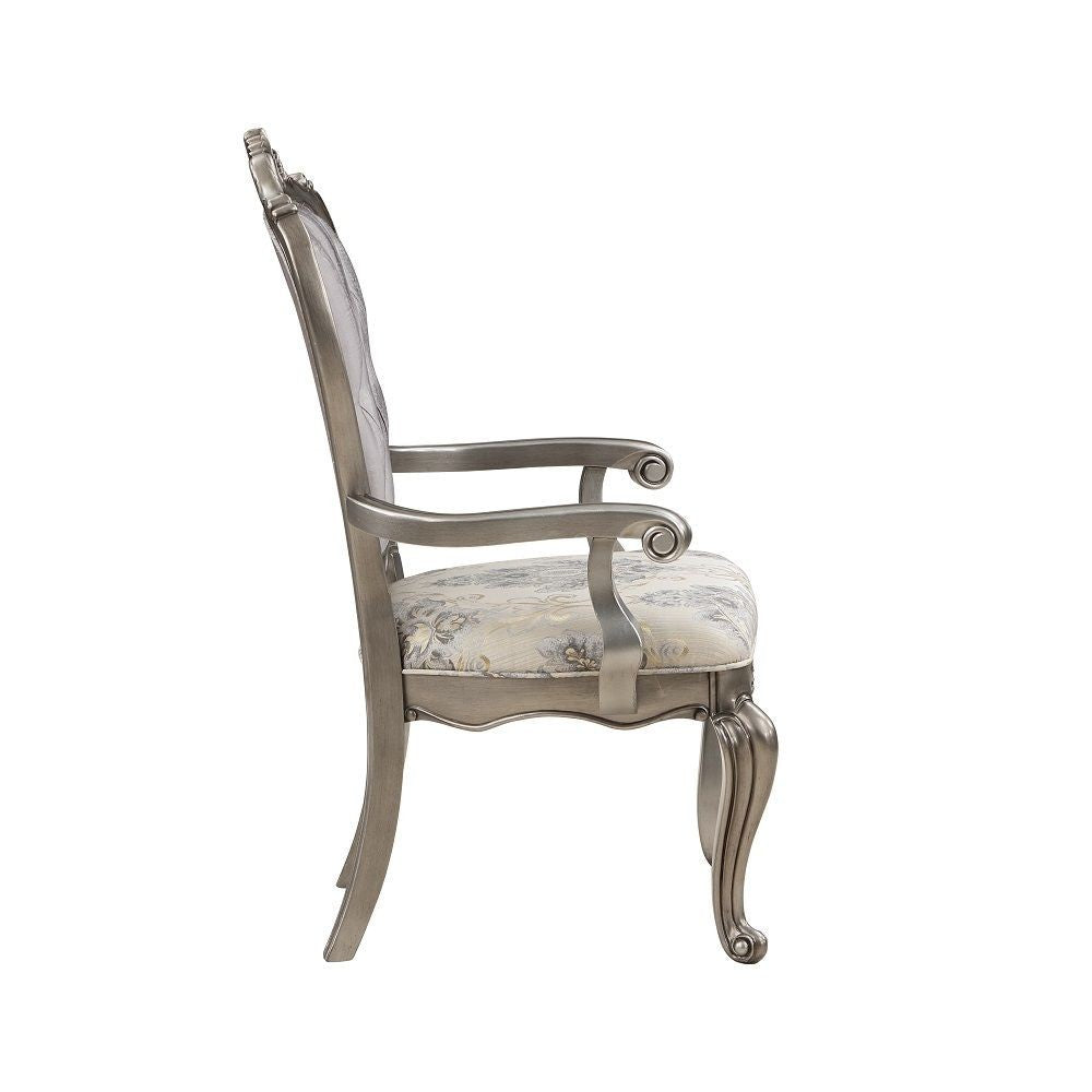 Benjara Aria 27 Inch Side Dining Chair Set of 2, Velvet, Antique Platinum Tone