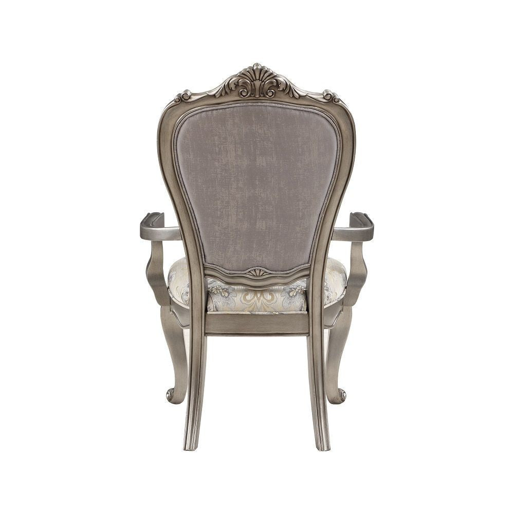 Benjara Aria 27 Inch Side Dining Chair Set of 2, Velvet, Antique Platinum Tone