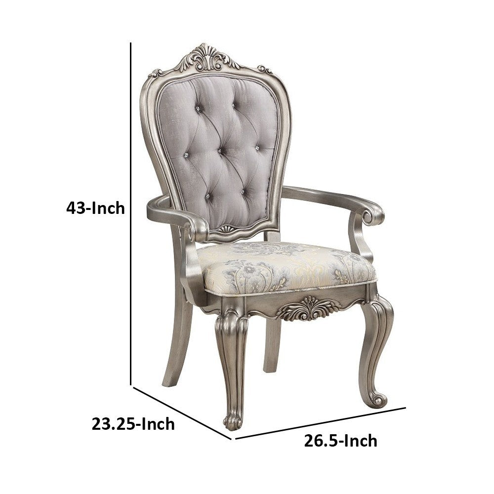 Benjara Aria 27 Inch Side Dining Chair Set of 2, Velvet, Antique Platinum Tone