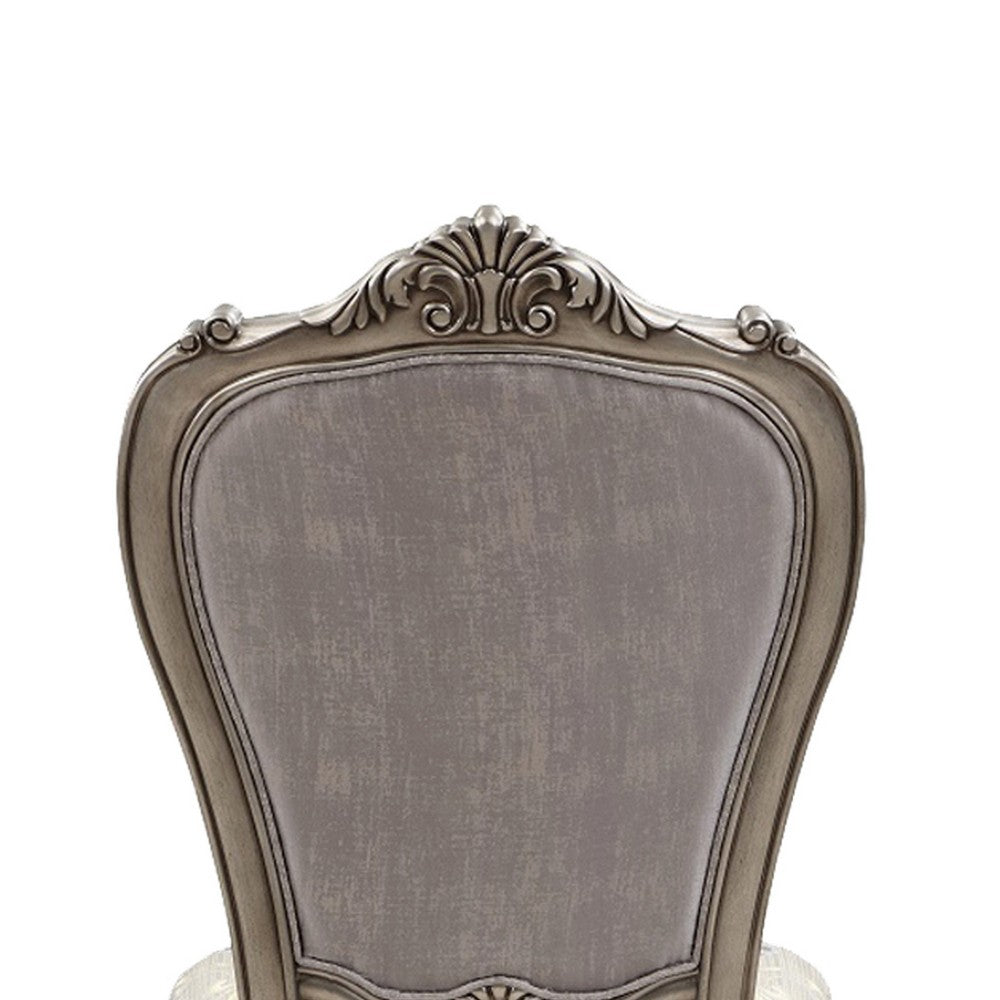 Benjara Aria 27 Inch Side Dining Chair Set of 2, Velvet, Antique Platinum Tone