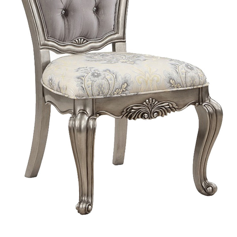 Benjara Aria 27 Inch Side Dining Chair Set of 2, Velvet, Antique Platinum Tone