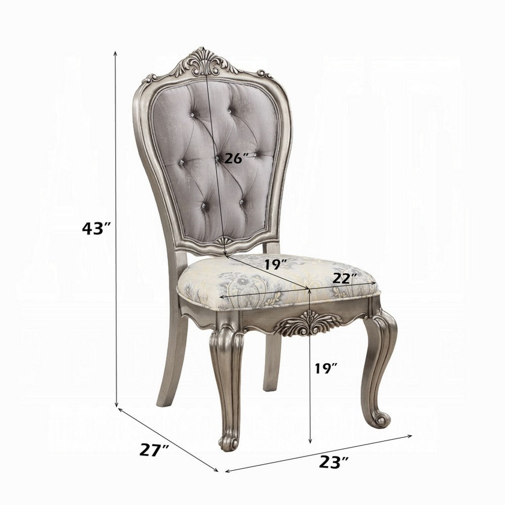Benjara Aria 27 Inch Side Dining Chair Set of 2, Velvet, Antique Platinum Tone