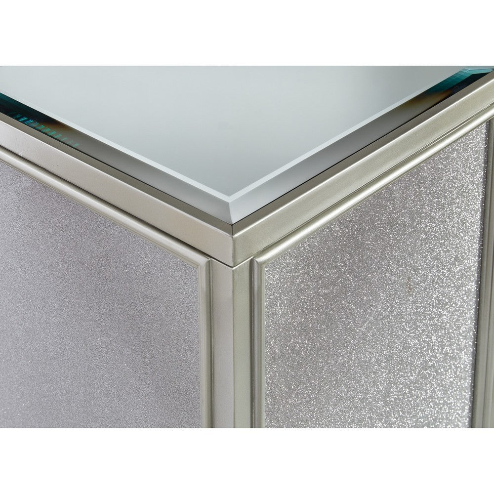 Benjara Brad Set of 2 Nesting Side End Tables, Mirrored Glass, Silver Wood Finish