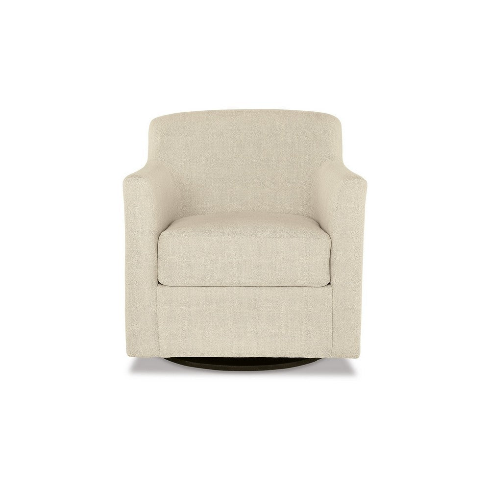 Benjara Leena 35 Inch Swivel Accent Chair, Soft Beige Linen Polyester, Reversible