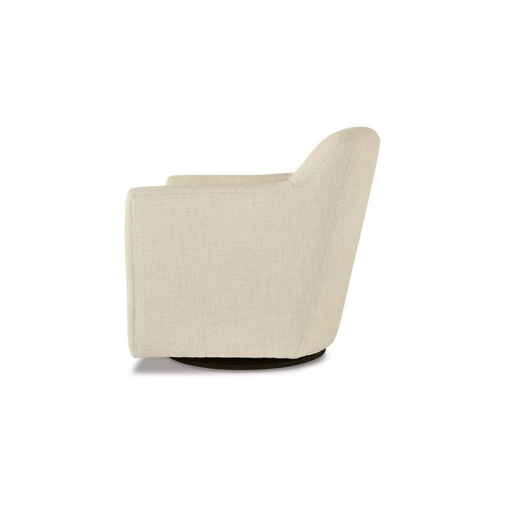 Benjara Leena 35 Inch Swivel Accent Chair, Soft Beige Linen Polyester, Reversible