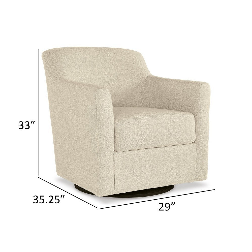 Benjara Leena 35 Inch Swivel Accent Chair, Soft Beige Linen Polyester, Reversible