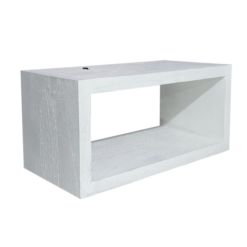 Benjara 18 Inch Rectangular Wall Shelf, Acacia Wood Frame, White Washed Finish