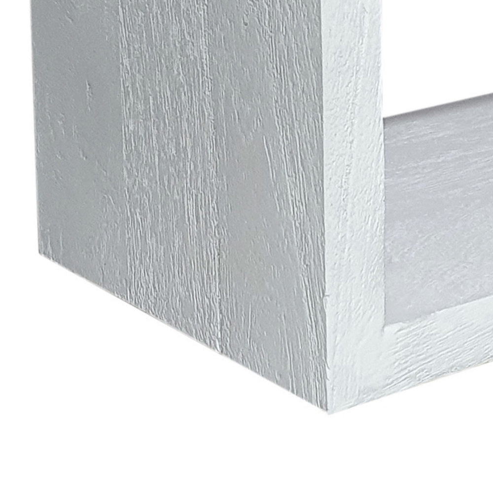 Benjara 18 Inch Rectangular Wall Shelf, Acacia Wood Frame, White Washed Finish