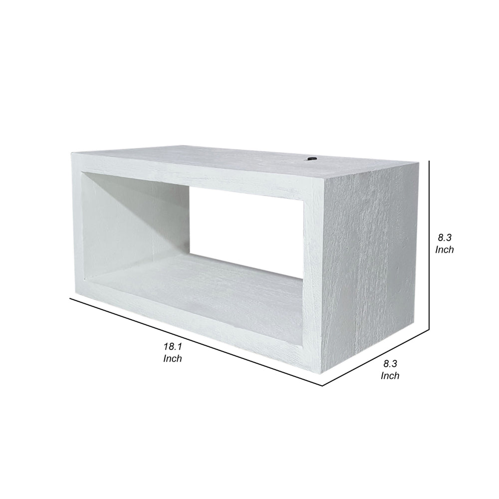 Benjara 18 Inch Rectangular Wall Shelf, Acacia Wood Frame, White Washed Finish