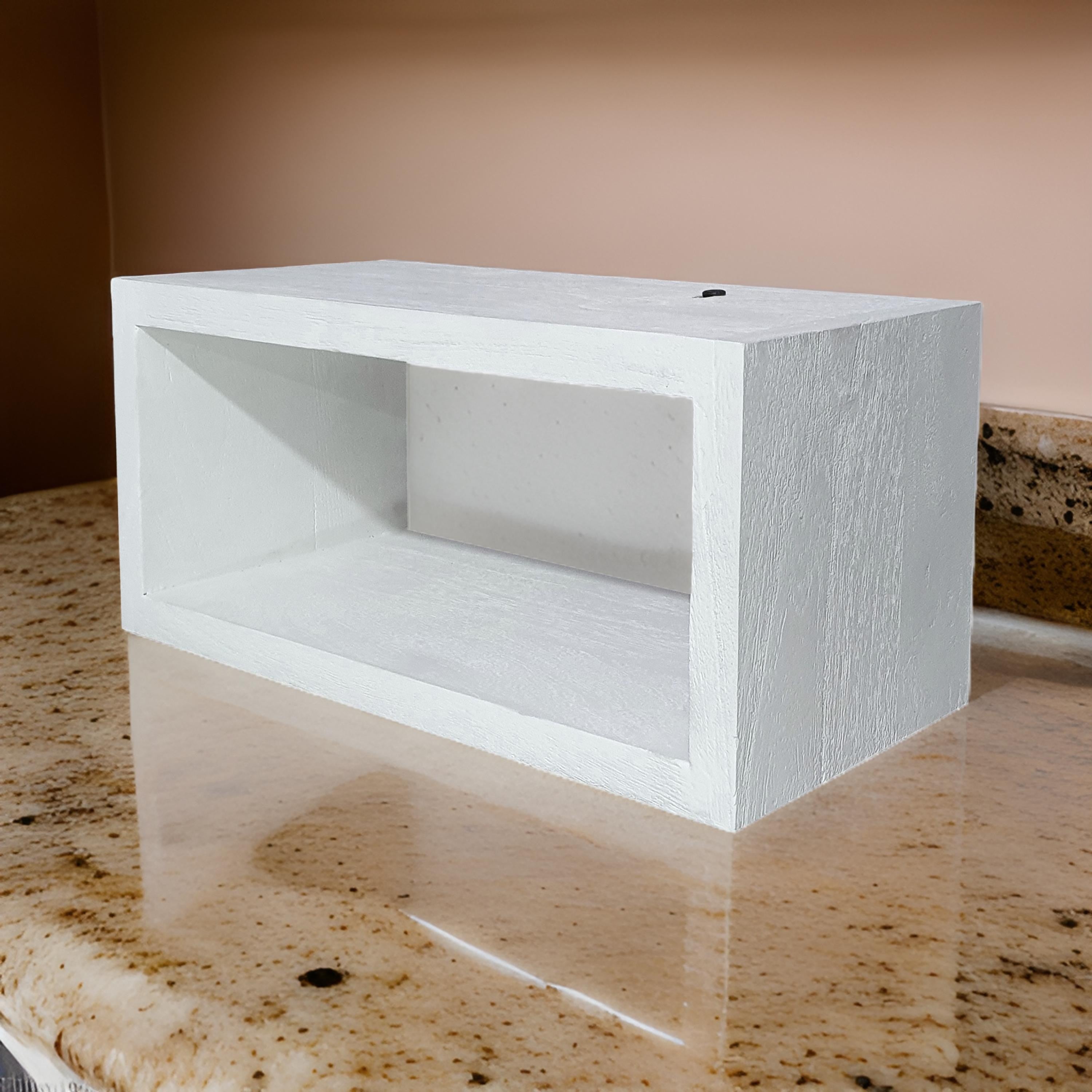Benjara 18 Inch Rectangular Wall Shelf, Acacia Wood Frame, White Washed Finish
