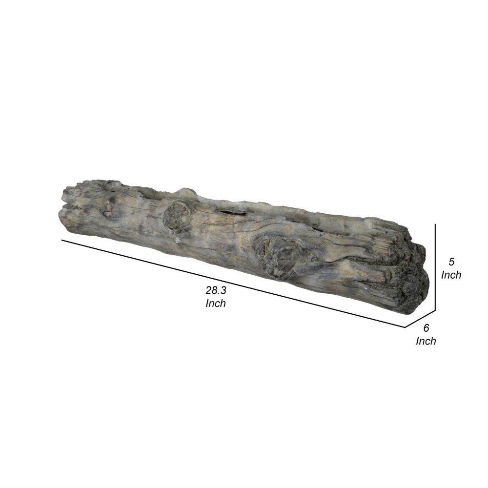 Benjara 28 Inch Wall Shelf, Tree Trunk Design Home Decor, Gray Polyresin Finish