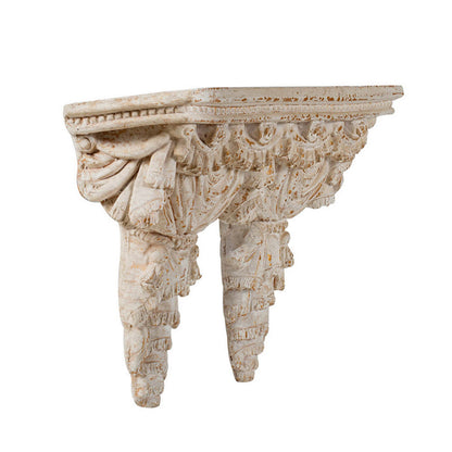 Benjara Siry 20 Inch Antique Wall Shelf, Carved Home Decor Accent, White Magnesium