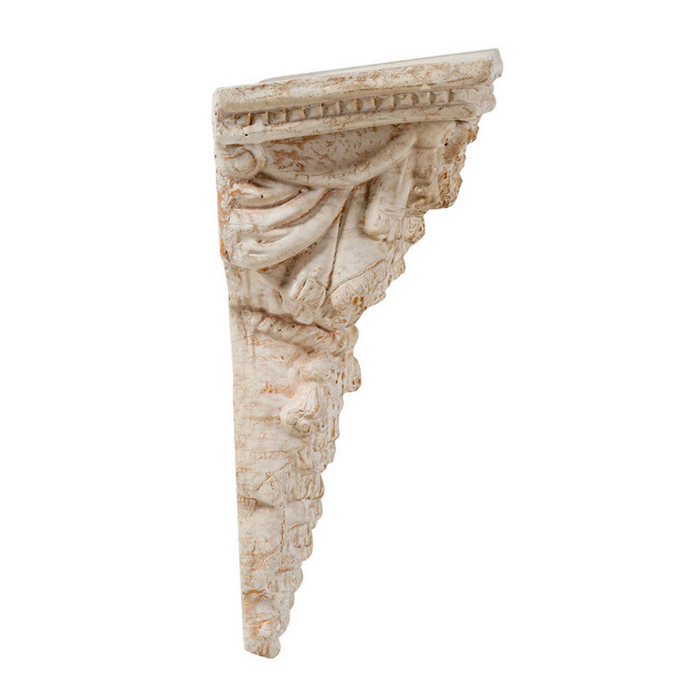 Benjara Siry 20 Inch Antique Wall Shelf, Carved Home Decor Accent, White Magnesium