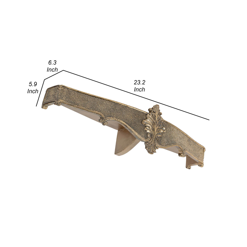Benjara Riry 23 Inch Wall Plaque Shelf, Dotted Texture, Metal, Gold Resin Finish