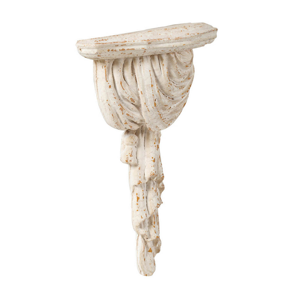 Benjara Siry 14 Inch Antique Wall Shelf Plaque, Vintage Carved, White Magnesium