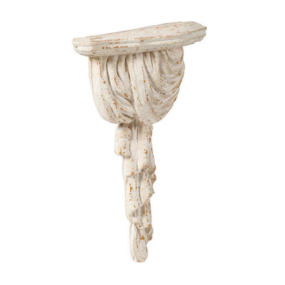 Benjara Siry 14 Inch Antique Wall Shelf Plaque, Vintage Carved, White Magnesium
