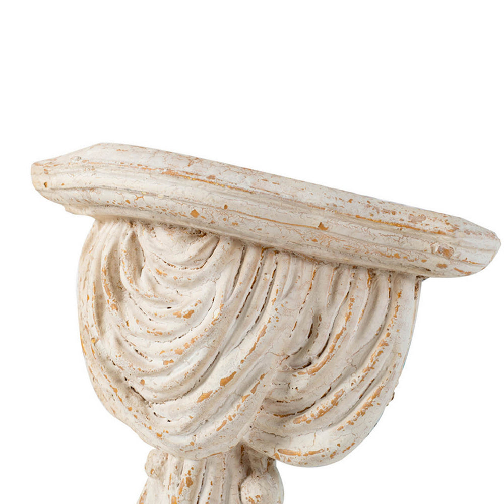 Benjara Siry 14 Inch Antique Wall Shelf Plaque, Vintage Carved, White Magnesium