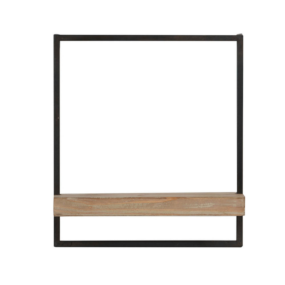 Benjara Yin 18 Inch Wall Shelf, Rectangular Industrial Frame, Black Iron Brown Wood