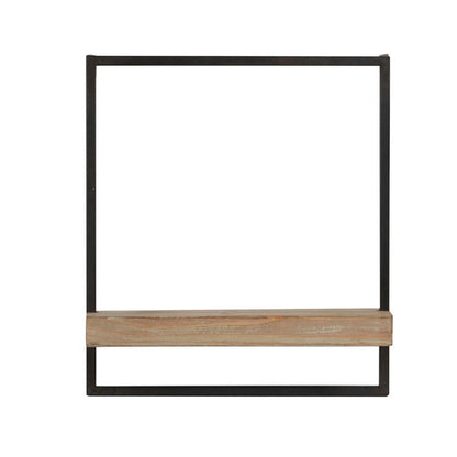Benjara Yin 18 Inch Wall Shelf, Rectangular Industrial Frame, Black Iron Brown Wood