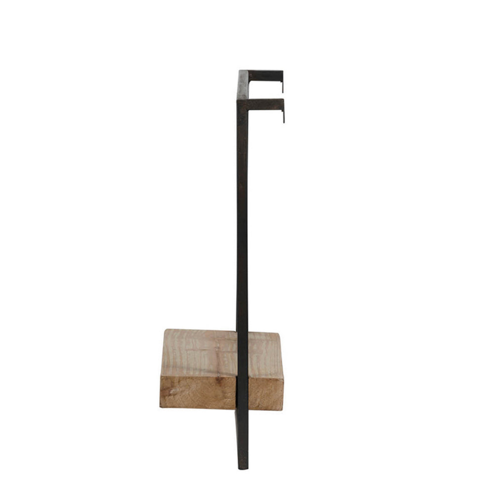 Benjara Yin 18 Inch Wall Shelf, Rectangular Industrial Frame, Black Iron Brown Wood