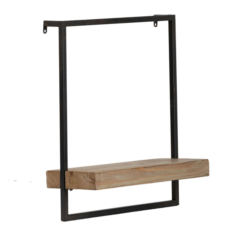 Benjara Yin 18 Inch Wall Shelf, Rectangular Industrial Frame, Black Iron Brown Wood