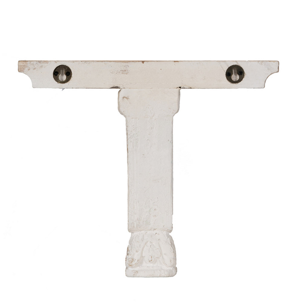 Benjara Rick 14 Inch Wall Shelf, Rectangular Brown Top, Fir Wood, Distressed White