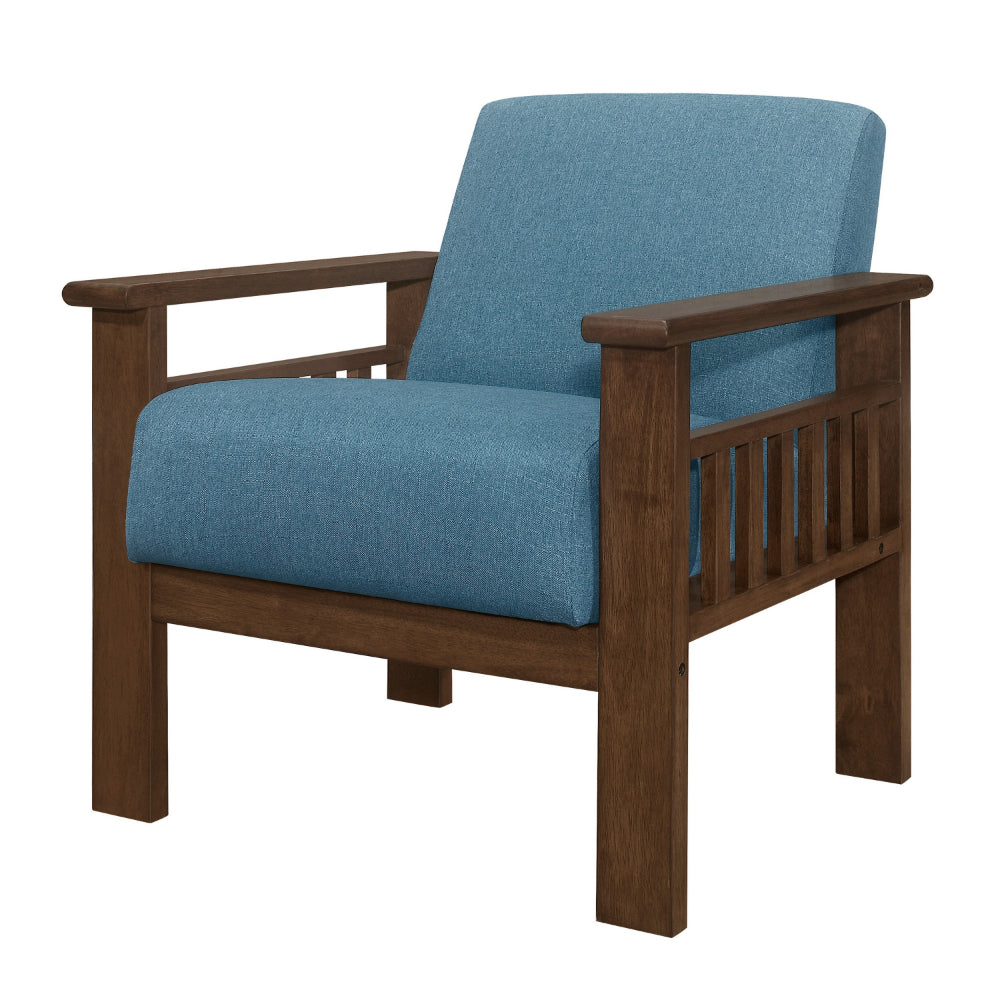 Benjara Bella 32 Inch Accent Chair Armchair, Storage Arms, Blue, Solid Rubberwood