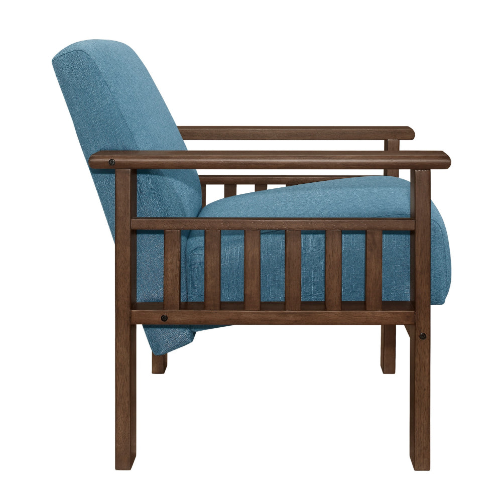 Benjara Bella 32 Inch Accent Chair Armchair, Storage Arms, Blue, Solid Rubberwood