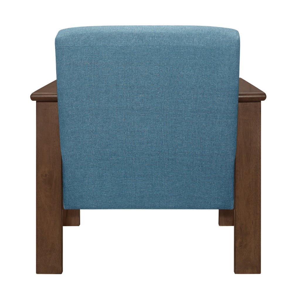 Benjara Bella 32 Inch Accent Chair Armchair, Storage Arms, Blue, Solid Rubberwood