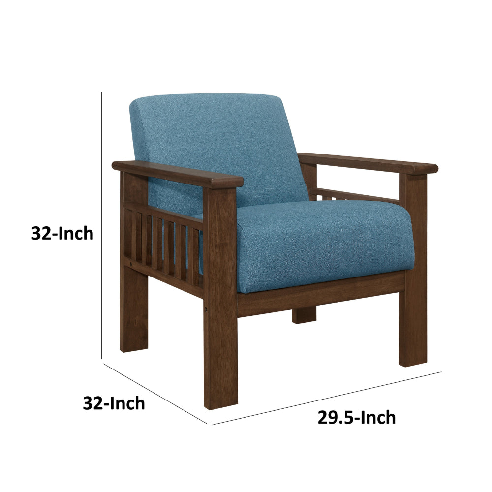 Benjara Bella 32 Inch Accent Chair Armchair, Storage Arms, Blue, Solid Rubberwood