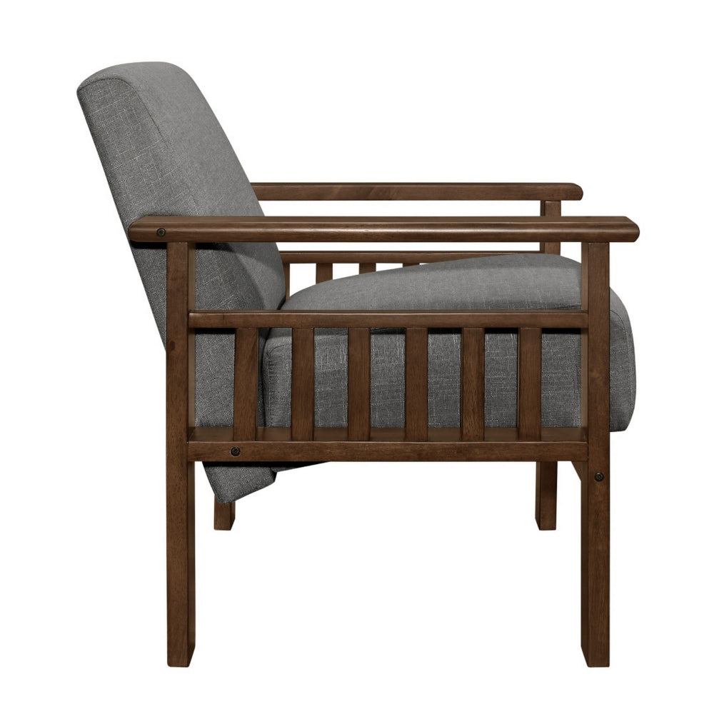 Benjara Bella 32 Inch Accent Chair Armchair, Storage Arms, Light Gray, Solid Wood