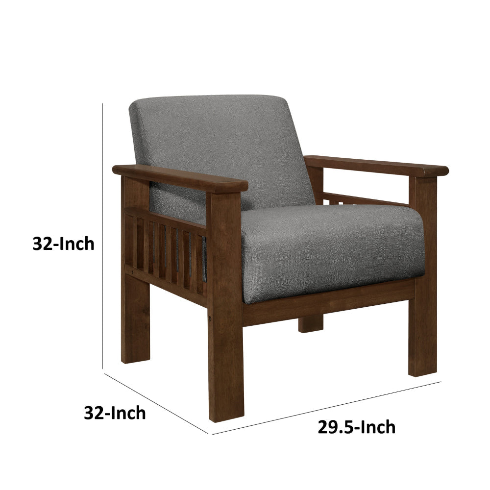 Benjara Bella 32 Inch Accent Chair Armchair, Storage Arms, Light Gray, Solid Wood
