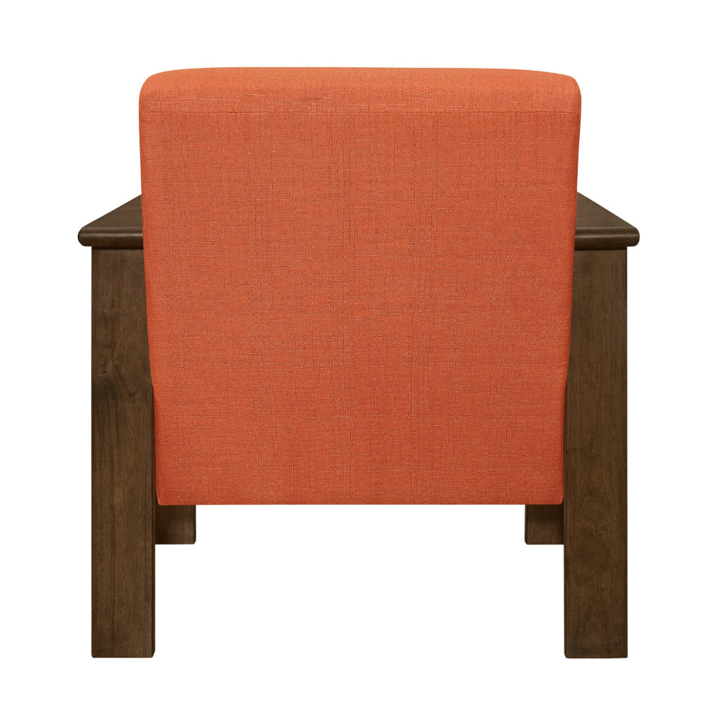Benjara Bella 32 Inch Accent Chair Armchair, Storage Arms, Orange, Solid Rubberwood