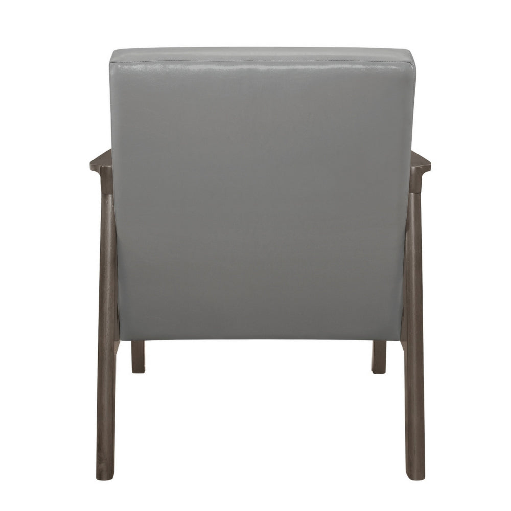 Benjara Aly 31 Inch Accent Chair Armchair, Gray Faux Leather, Brown Solid Wood