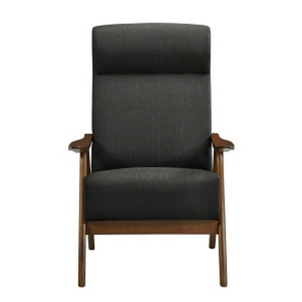 Benjara Mary 32 Inch Accent Chair Armchair, Dark Gray Polyester Linen, Solid Wood